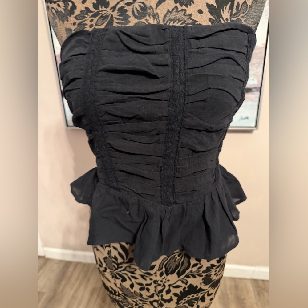 Free People Black Ruched Strapless Peplum‎ Smocked Top Medium - Picture 3 of 7